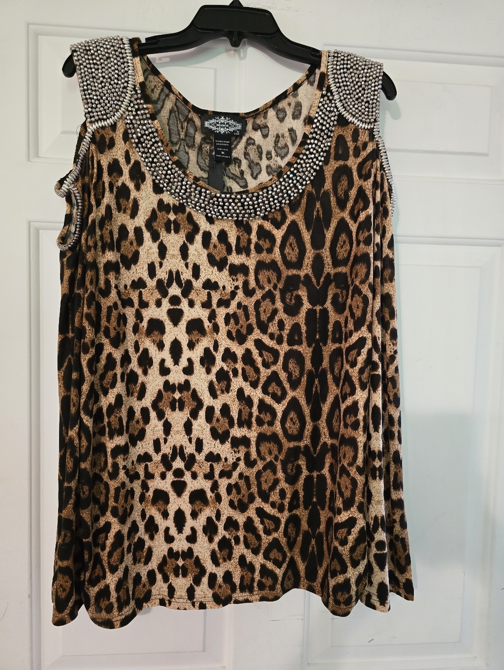 Oliver O Embroidered Leopard Print Sleeveless Top - Brown